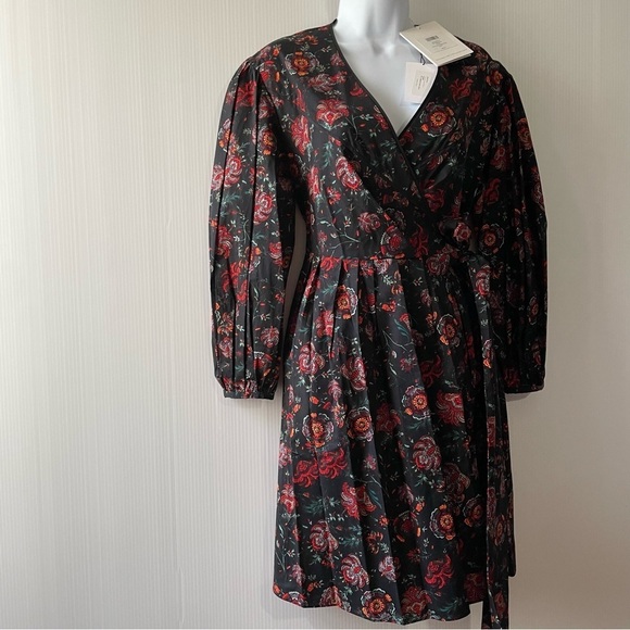 Diane Von Furstenberg Barbe Puffed Sleeves Mini Wrap Dress Punk Flower S… - Picture 4 of 16